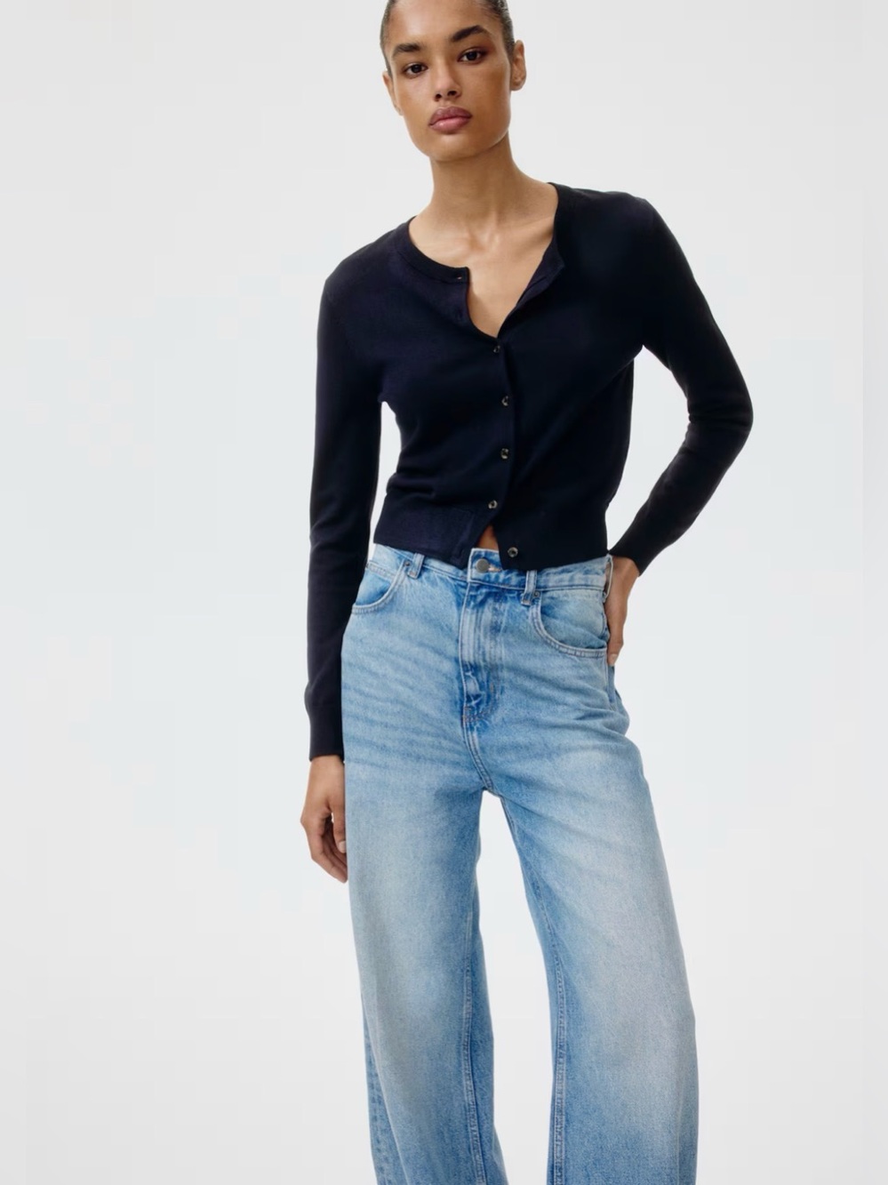H&M Fine-Knit Cardigan Navy Blue